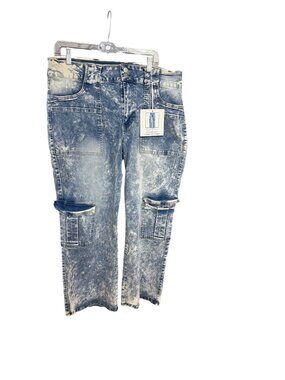 Blue Turtle Womens Wide Leg High Rise Acid Wash Cargo Jeans Size 22 NWT